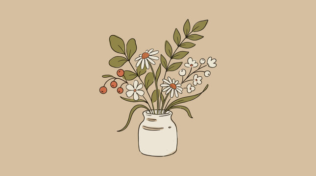 Charming Bouquet of Wildflowers in a Rustic Vase, Beautiful Floral Arrangement