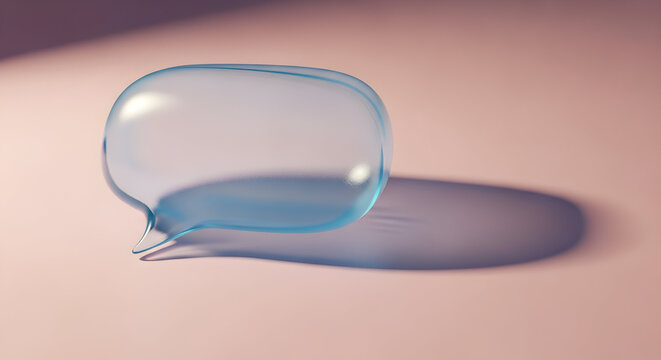 Transparent Blue Speech Bubble Casting a Minimalist Shadow on a Pink Background for Communication Concepts and Design Elements