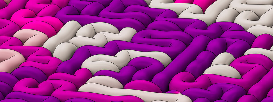 Layered violet labyrinth landscape with white rounded pathways illustration