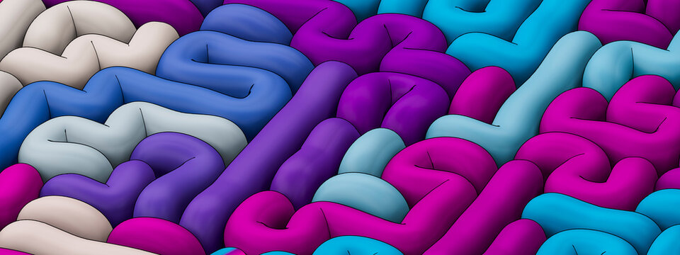 Blue violet and pink labyrinth field with soft interlocking curves illustration