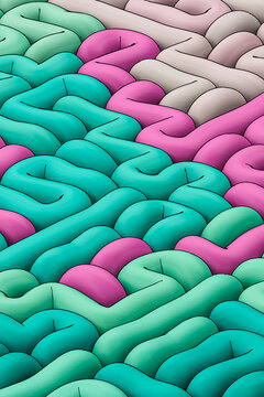 Turquoise and pink soft maze pattern with mint rounded pathways illustration