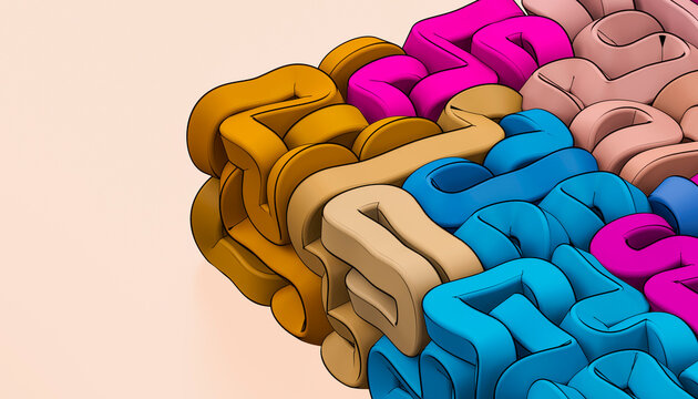 Colorful soft labyrinth cluster with rounded interlocking forms and copy space illustration