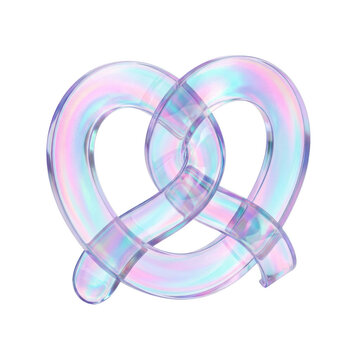 Abstract holographic glass pretzel shape isolated on a plain background transparent background