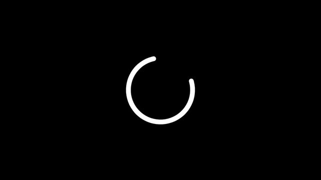 Minimalist white loading spinner animation on black background, circular progress indicator for web and mobile app interfaces, digital buffering icon