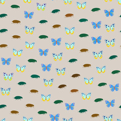 Seamless pattern of colorful butterflies and insect silhouettes © gilang