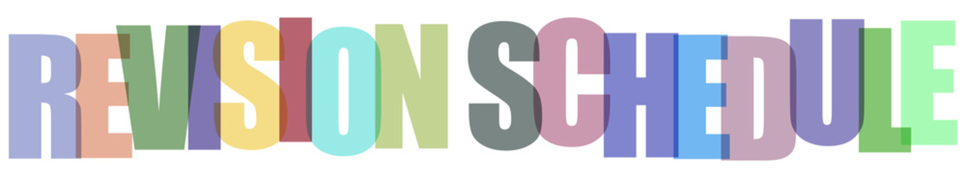 Colorful 3D text Revision Schedule with translucent layered letters isolated on transparent background