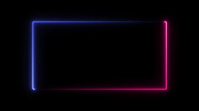 Rectangle neon. Rounded rectangle photo frame with four tone neon color and illustrated neon line, web neon box pattern, seamless loop.
