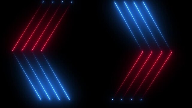 Neon lights glowing futuristic trendy red and blue color seamless neon light line technology on black background.