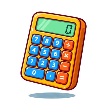 Vibrant cartoon calculator floating isolated on transparent background