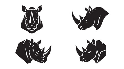 Rhinoceros Head Emblem Silhouette Vector Set with Four Elegant Minimalist African Animal Designs © indriani