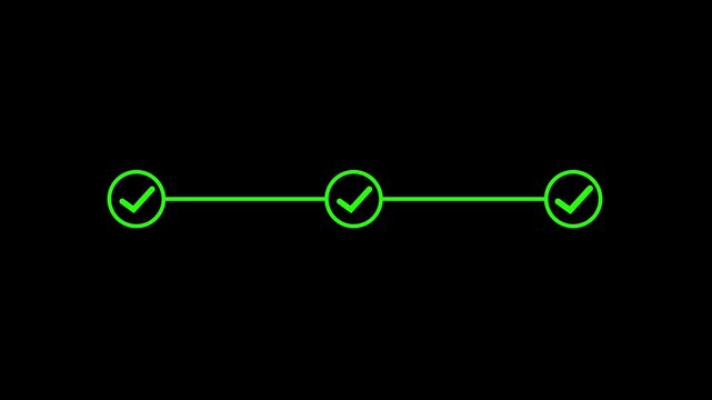 3 step infographic process with check mark. infographic step by step process sign animation, motion graphics of step process success with check marks