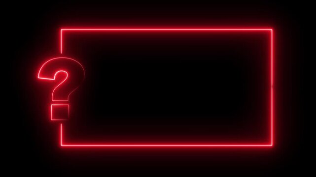 Question mark neon sign light on black background. Quiz trivia game competition. motion graphics of red neon question mark frame.