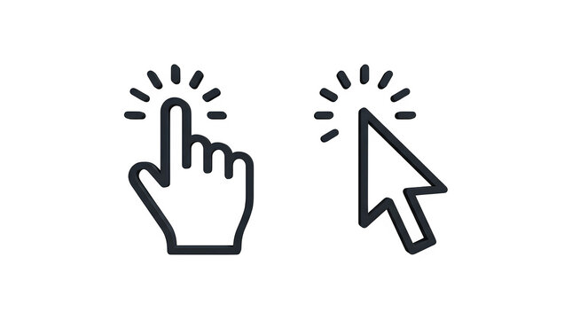 Hand pointer and computer cursor icons with radiating lines illustration