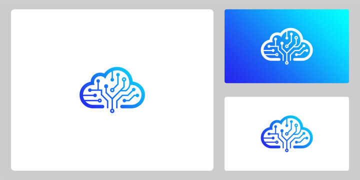 Blue gradient cloud technology logo design featuring circuit board line art representing digital network computing and artificial intelligence solutions