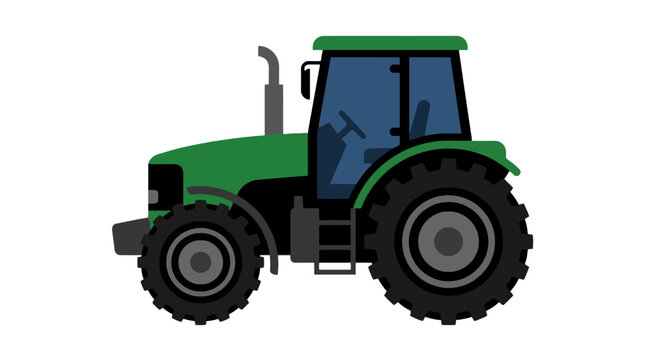 A green farm tractor is shown in a simple flat illustration