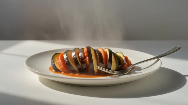 Minimalist French Ratatouille on a Flat White Plate