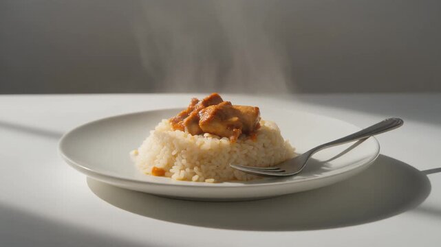 Minimalist Arroz Con Pollo on a Flat White Plate