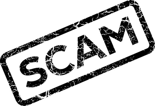 Black ink rubber danger sign stamp with the word scam isolated on a white background for security