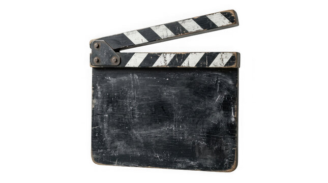 Old vintage film clapperboard isolated on transparent background