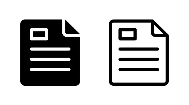 Document page icon set featuring text and header in solid and line styles