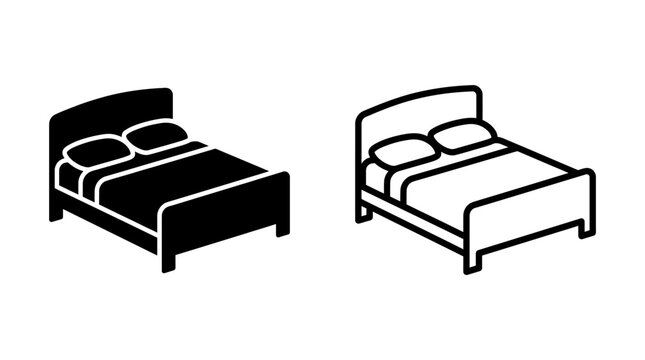 Isometric double bed furniture icon in solid and outline styles