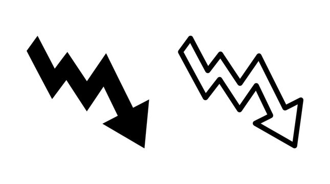Zigzag arrows showing downward trend in solid and outlined graphic style