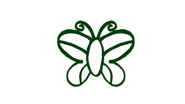 Dark green butterfly vector line art outline doodle sketch isolated on pure white background, minimal elegant butterfly wings natural insect icon symbol for nature eco organic spring summer garden wil