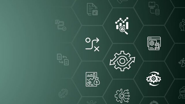 Business analyst managing process automation and digital transformation. Motion graphic of business workflow. Concept of analytics and operational management. 