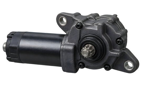 Electric parking brake actuator with gear housing on transparent background