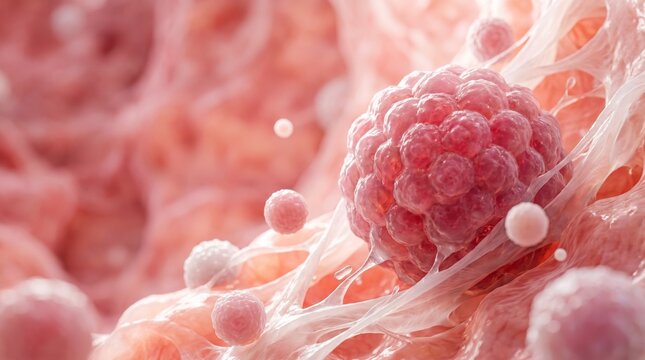 Microscopic 3D Medical Illustration of Malignant Cancer Tumor Cells Growing in Human Tissue - Oncology Research Disease Photography