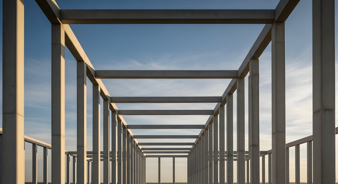 Geometric Framework of an Open Structure Under a Blue Sky with Subtle Clouds at Sunset