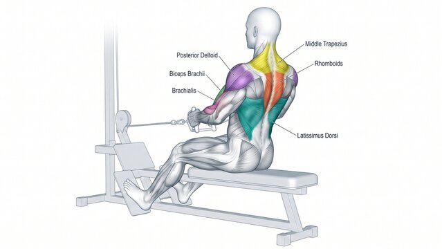 Seated Cable Row Back Exercise Muscle Activation Diagram