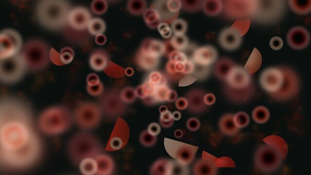 Abstract medical style background with floating blood cell like red and white circular shapes in dark blur