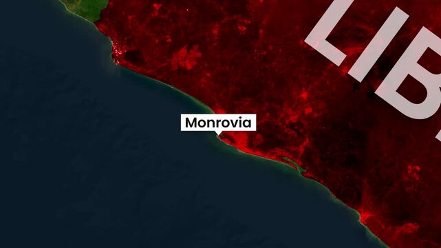 Satellite map animation of Monrovia city in Liberia country video