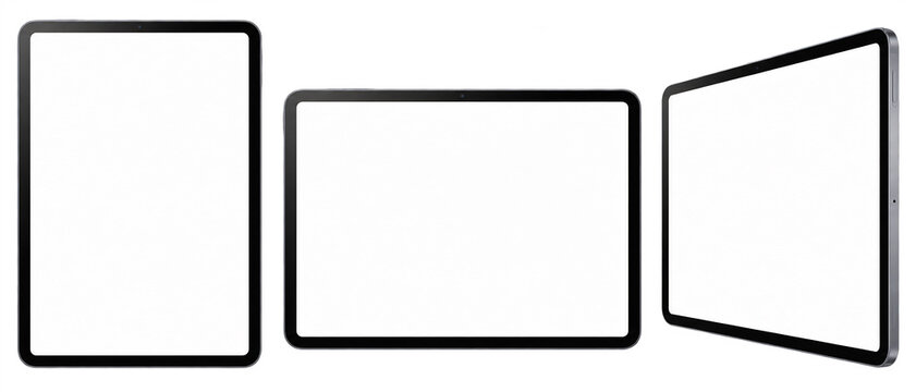 Modern tablet in three different angles showing blank white screen