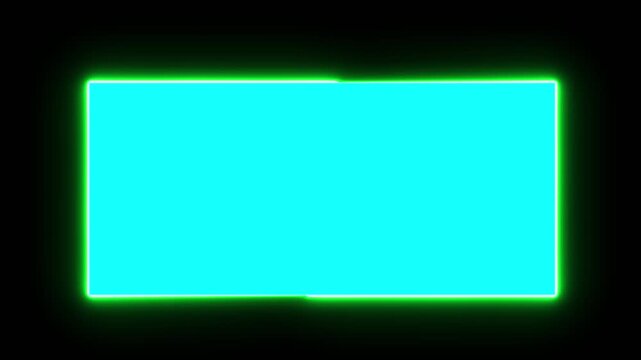 Frame neon rectangle lights streaming on black background. Abstract border frame rotating movement footage. Laser border moving frame motion. Striking footage will appear amidst the neon light lines.