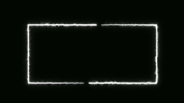 Frame neon rectangle lights streaming on black background. Abstract border frame rotating movement footage. Laser border moving frame motion. Striking footage will appear amidst the neon light lines.