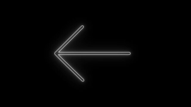 Glowing White Neon Left Arrow Navigation Animation on Black Background
