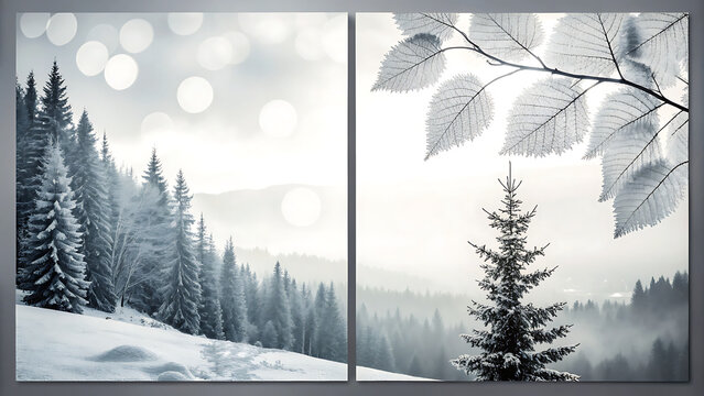 Black and White Mountain Landscape Diptych with Railway Tracks and Snow Peaks