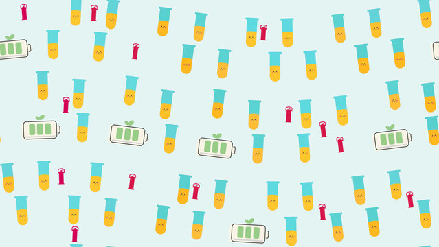 Cartoon Test Tubes and Batteries Pattern