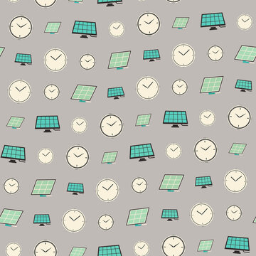 Clocks and solar panels pattern