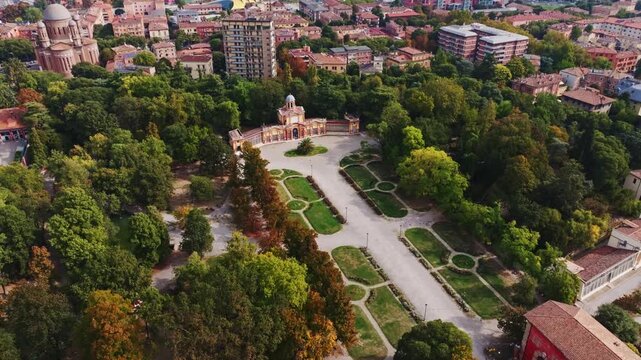 Aerial drone view of Palazzina dei Giardini in Modena, Italy