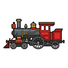 Vintage red steam locomotive train engine illustration. © wepe