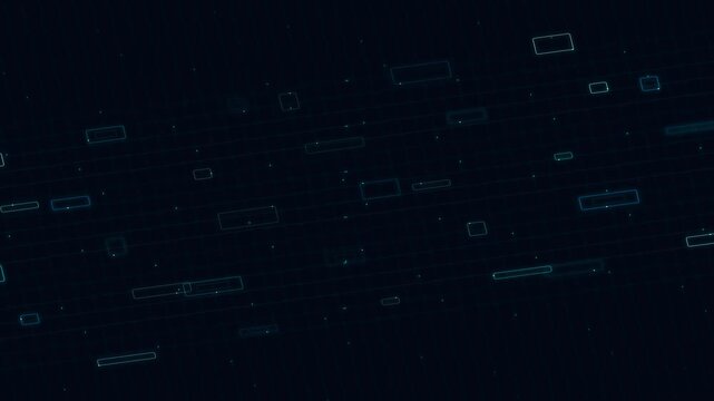 Futuristic digital grid background, with glowing blue, data rectangles and, abstract cyber tech, motion technology