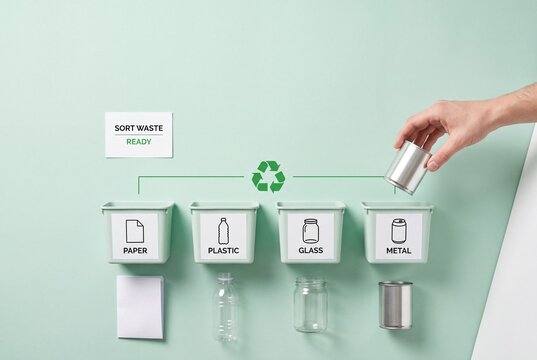 household recycling and sustainable lifestyle concept, paper, plastic, glass, metal sorting, waste reduction, environmental responsibility, and eco friendly living