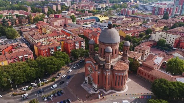 Aerial view of Tempio Monumentale di San Giuseppe ai Caduti in Guerra in Modena, Italy