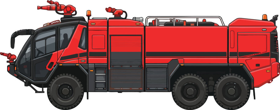 Red airport fire fighting truck specialized emergency vehicle illustration for safety and rescue concepts isolated on white background