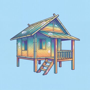 Retro Bamboo Stilt House Vector
