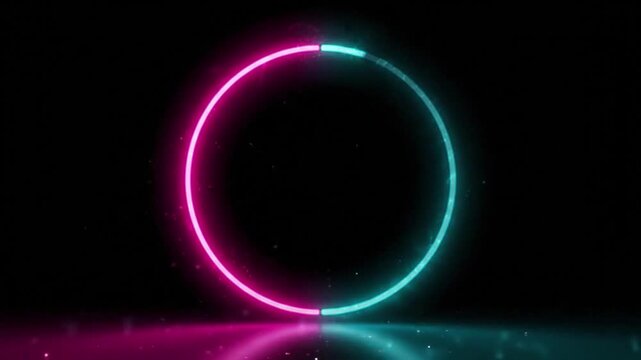 Pink Cyan Bicolour Neon Circle Glowing Ring Dark Background Beauty Tech Music Animation Seamless Loop 4K
