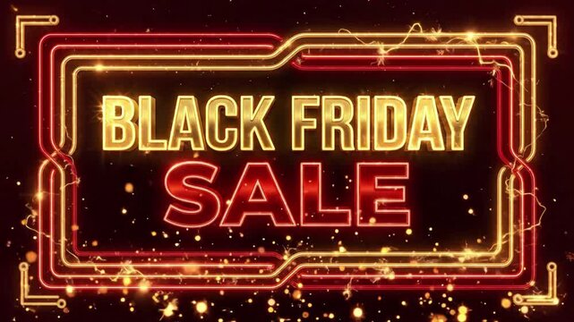 Black Friday Sale Gold Red Neon Frame Sparks Ember  Retail Sale Animation Seamless Loop 4K
